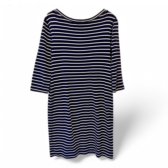Ralph‎ Lauren Lauren Jeans Co. Navy Blue White Striped Cotton Jersey Dress Large - Picture 2 of 5